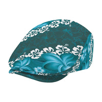 Vintage Dark Cyan Polynesia Jeff Hat Plumeria With Hibiscus Tropical Vibes - Polynesian Pride