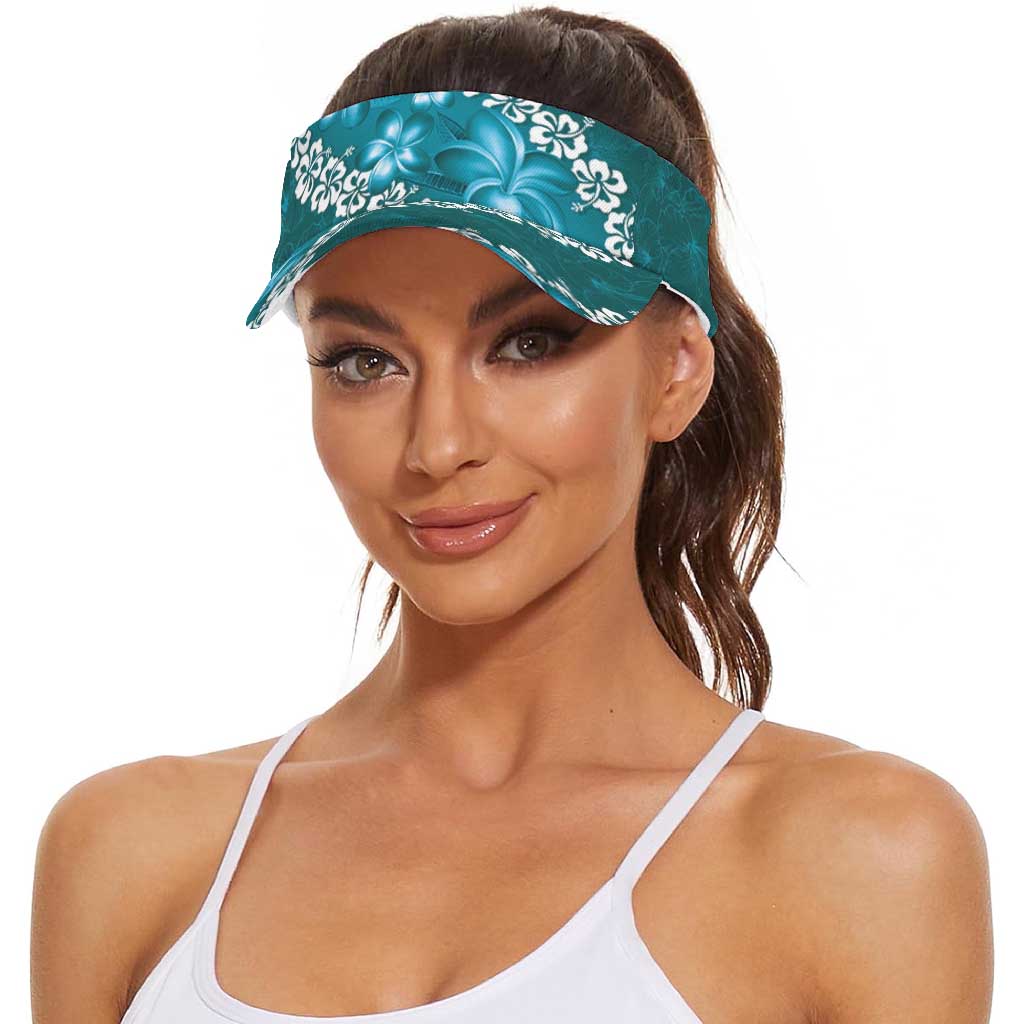 Vintage Dark Cyan Polynesia Sun Visor Cap Plumeria With Hibiscus Tropical Vibes