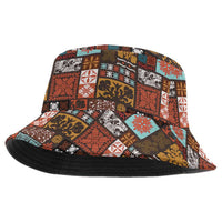 Vintage Hawaiian Quilting Patterns Bucket Hat Brown Style Tribal Fabric Patchwork - Polynesian Pride