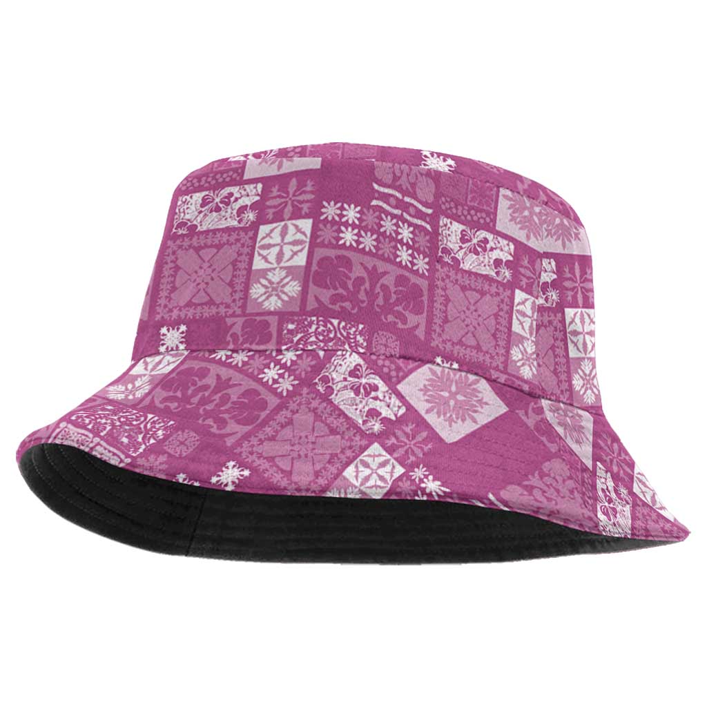 Vintage Hawaiian Quilting Patterns Bucket Hat Pink Style Tribal Fabric Patchwork - Polynesian Pride