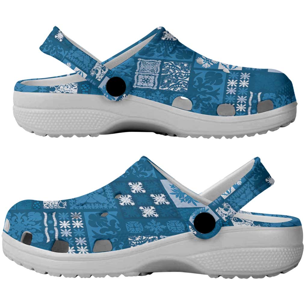 Vintage Hawaiian Quilting Patterns Clogs Shoes Blue Style Tribal Fabric Patchwork - Polynesian Pride