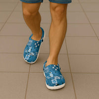 Vintage Hawaiian Quilting Patterns Clogs Shoes Blue Style Tribal Fabric Patchwork - Polynesian Pride