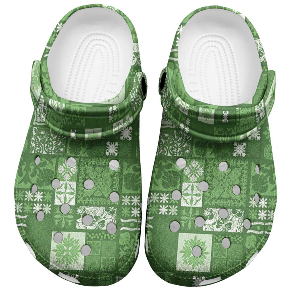 Vintage Hawaiian Quilting Patterns Clogs Shoes Green Style Tribal Fabric Patchwork - Polynesian Pride