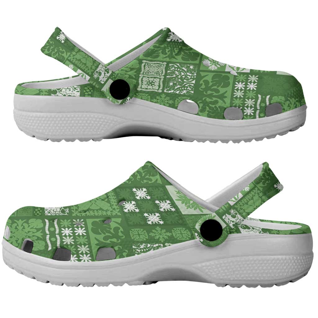 Vintage Hawaiian Quilting Patterns Clogs Shoes Green Style Tribal Fabric Patchwork - Polynesian Pride
