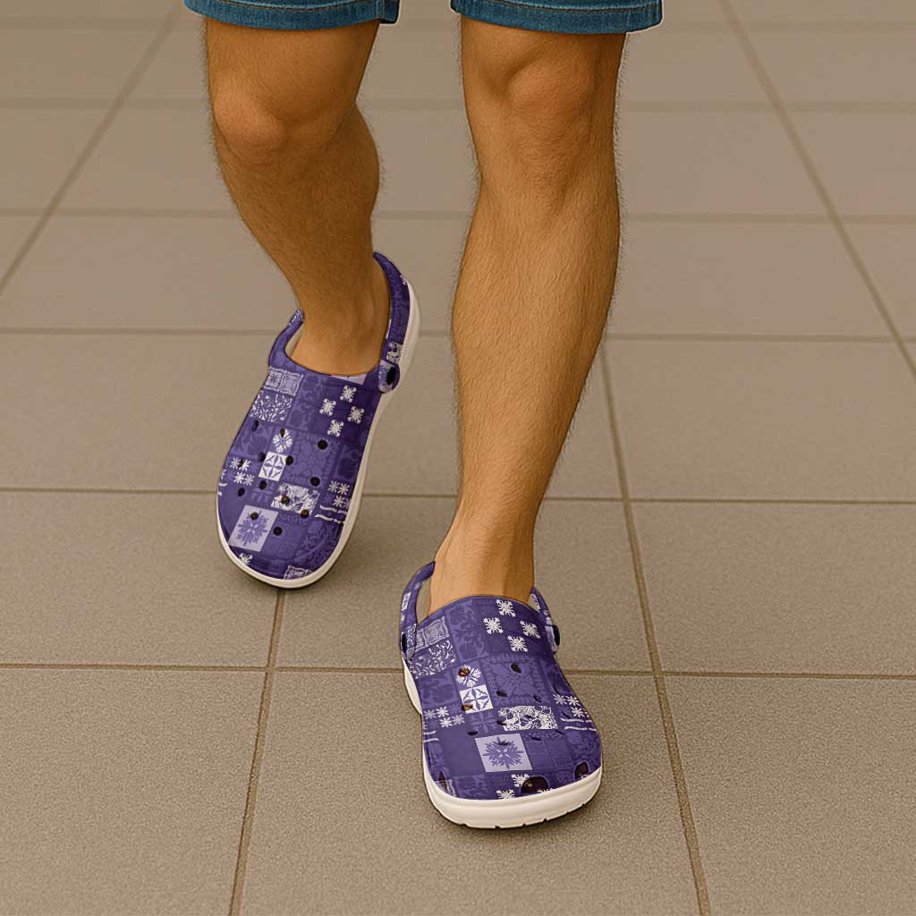 Vintage Hawaiian Quilting Patterns Clogs Shoes Purple Style Tribal Fabric Patchwork - Polynesian Pride