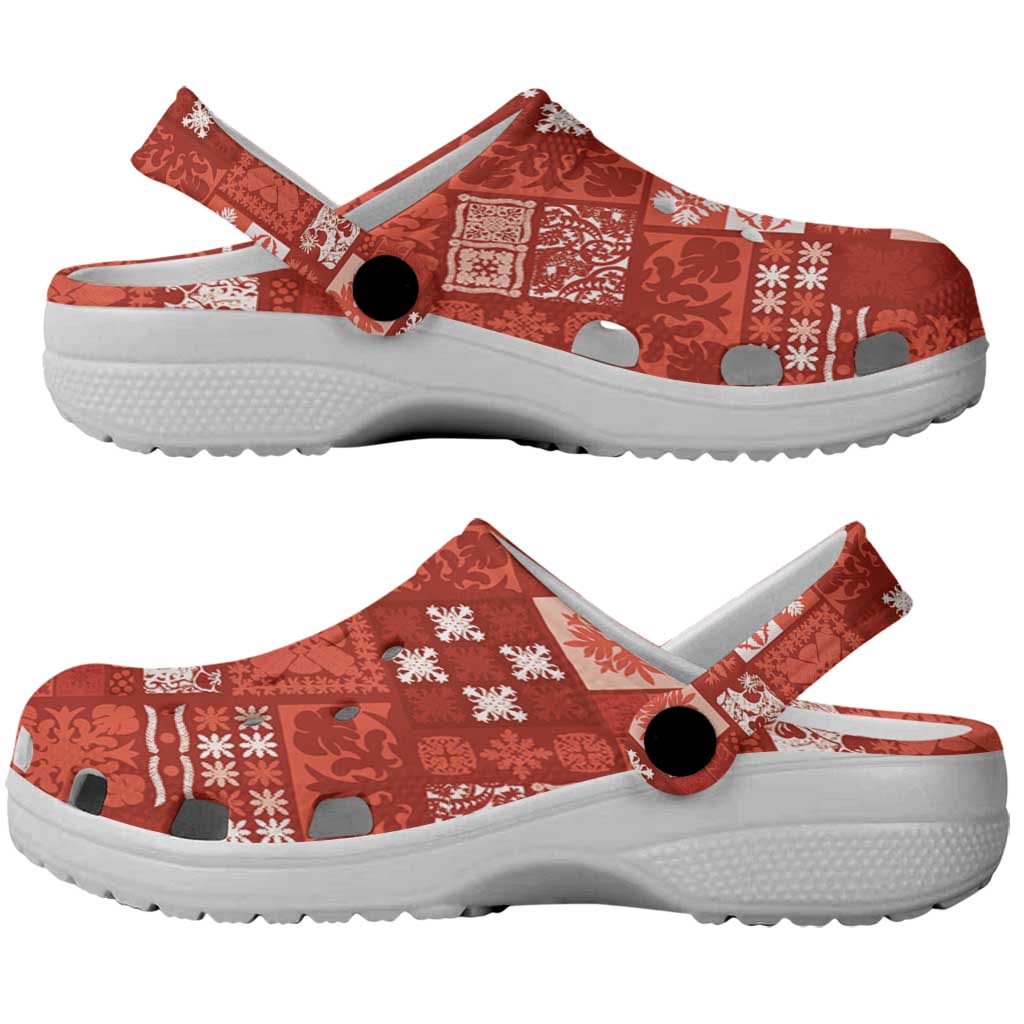 Vintage Hawaiian Quilting Patterns Clogs Shoes Red Style Tribal Fabric Patchwork - Polynesian Pride