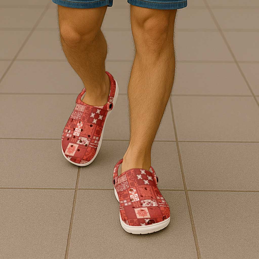 Vintage Hawaiian Quilting Patterns Clogs Shoes Red Style Tribal Fabric Patchwork - Polynesian Pride