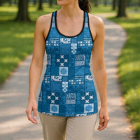Vintage Hawaiian Quilting Patterns Hollow Tank Top Blue Style Tribal Fabric Patchwork - Polynesian Pride