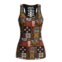 Vintage Hawaiian Quilting Patterns Hollow Tank Top Brown Style Tribal Fabric Patchwork - Polynesian Pride