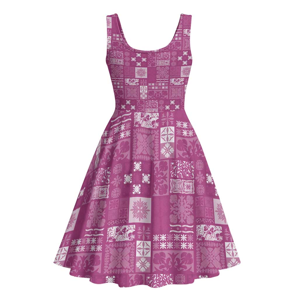 Vintage Hawaiian Quilting Patterns Midi Dress Pink Style Tribal Fabric Patchwork - Polynesian Pride