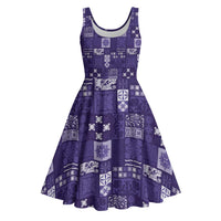 Vintage Hawaiian Quilting Patterns Midi Dress Purple Style Tribal Fabric Patchwork - Polynesian Pride