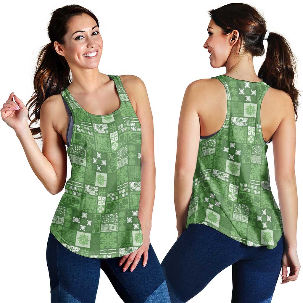 Vintage Hawaiian Quilting Patterns Women Racerback Tank Green Style Tribal Fabric Patchwork - Polynesian Pride