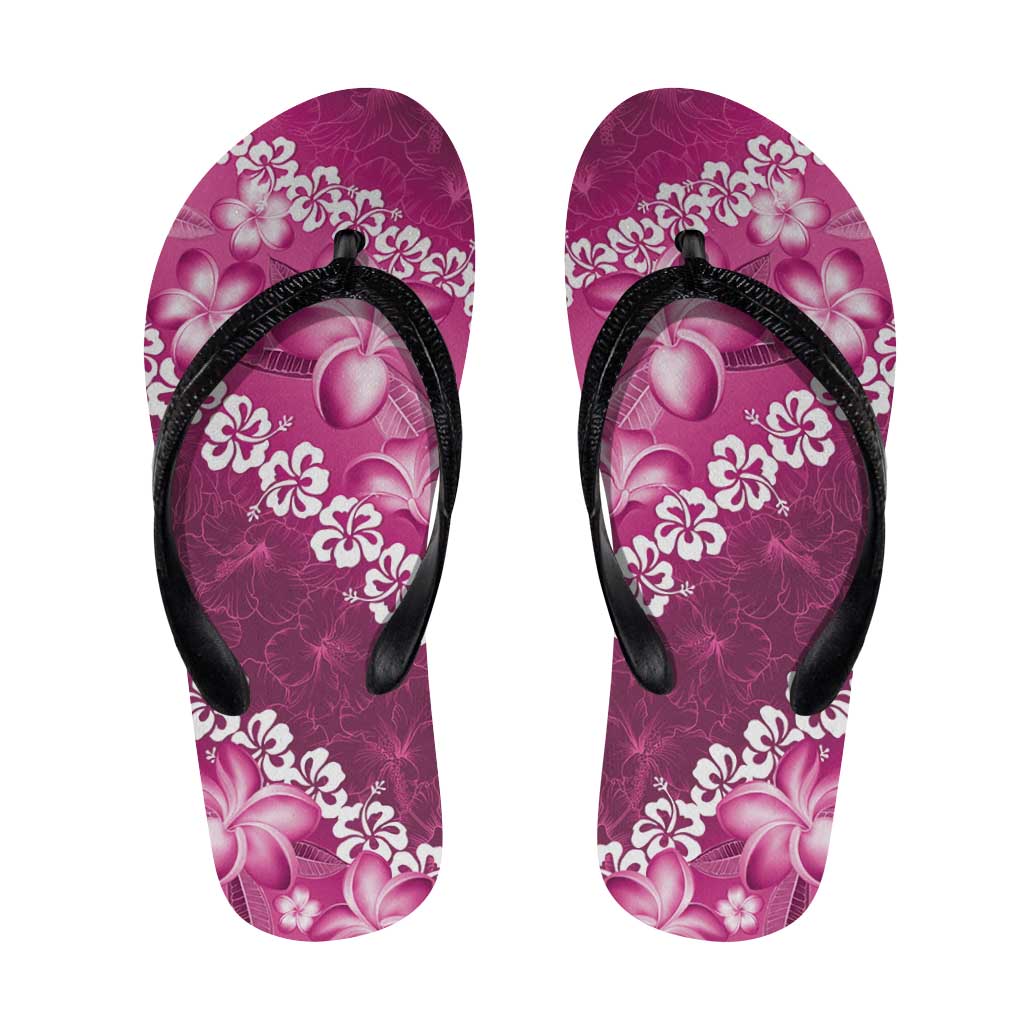 Vintage Pink Polynesia Flip Flops Plumeria Hibiscus Tropical Vibes LT14 Pink - Polynesian Pride