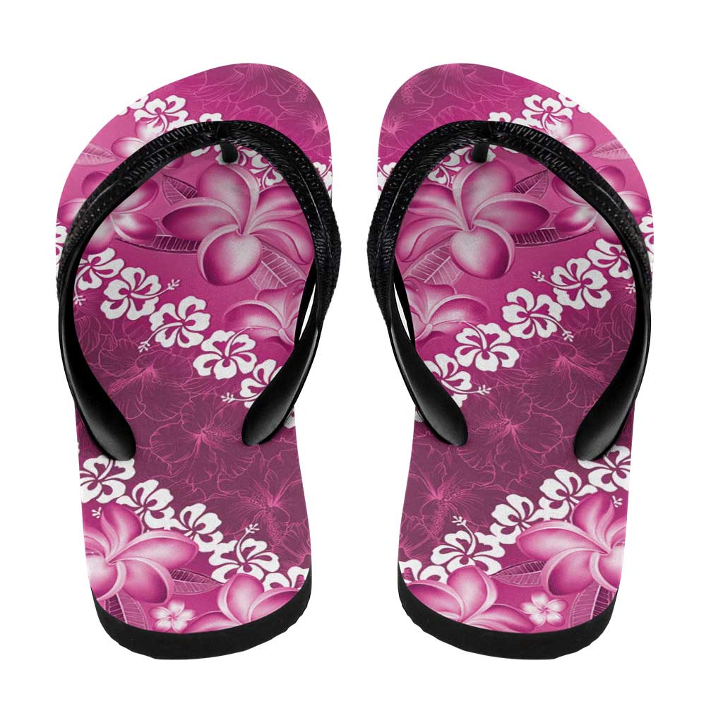 Vintage Pink Polynesia Flip Flops Plumeria Hibiscus Tropical Vibes LT14 - Polynesian Pride
