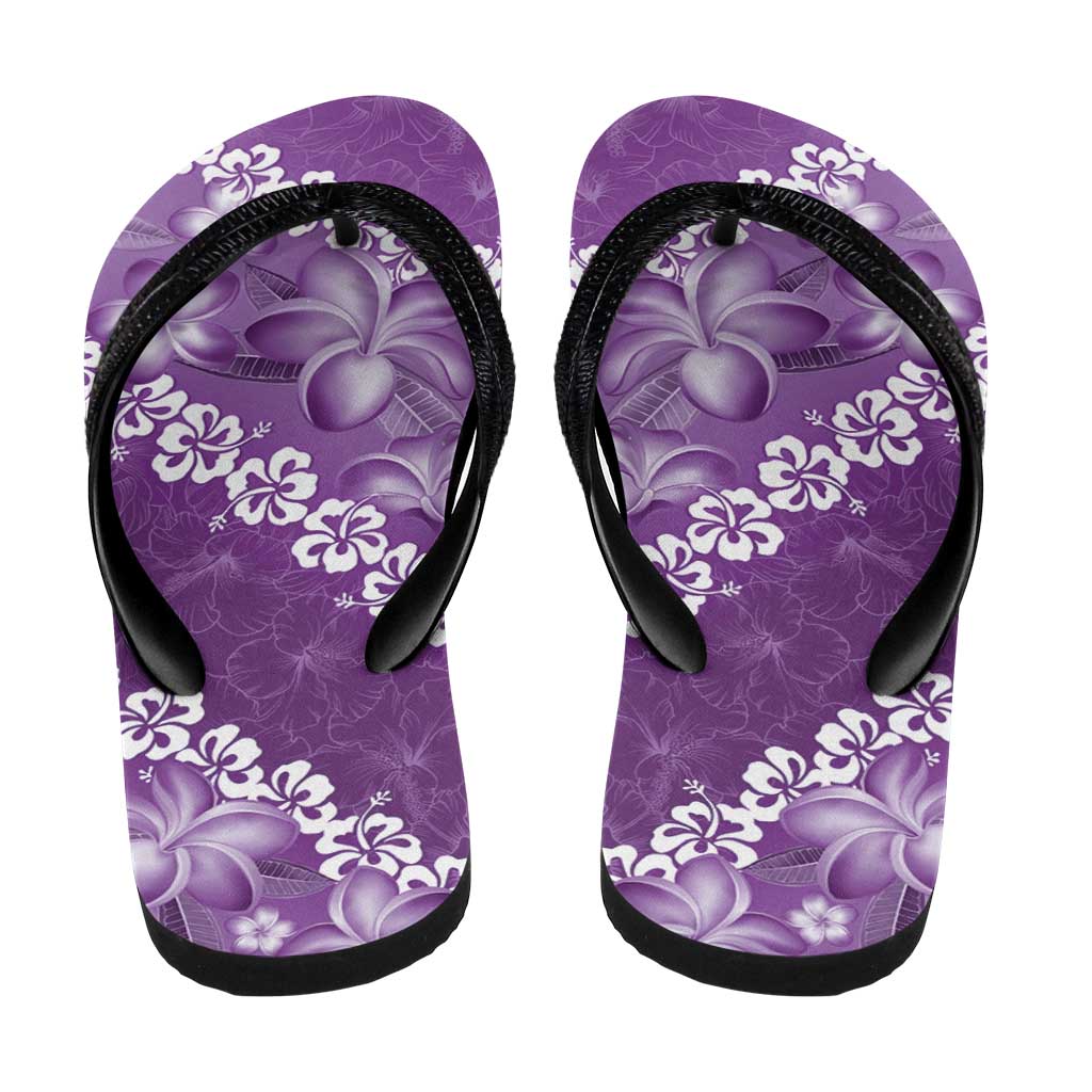 Vintage Purple Polynesia Flip Flops Plumeria Hibiscus Tropical Vibes LT14 - Polynesian Pride