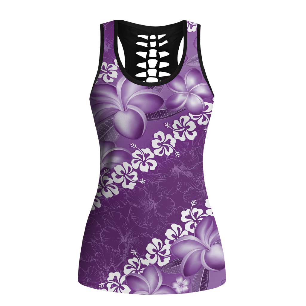 Vintage Purple Polynesia Hollow Tank Top Plumeria With Hibiscus Tropical Vibes - Polynesian Pride