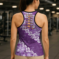 Vintage Purple Polynesia Hollow Tank Top Plumeria With Hibiscus Tropical Vibes - Polynesian Pride
