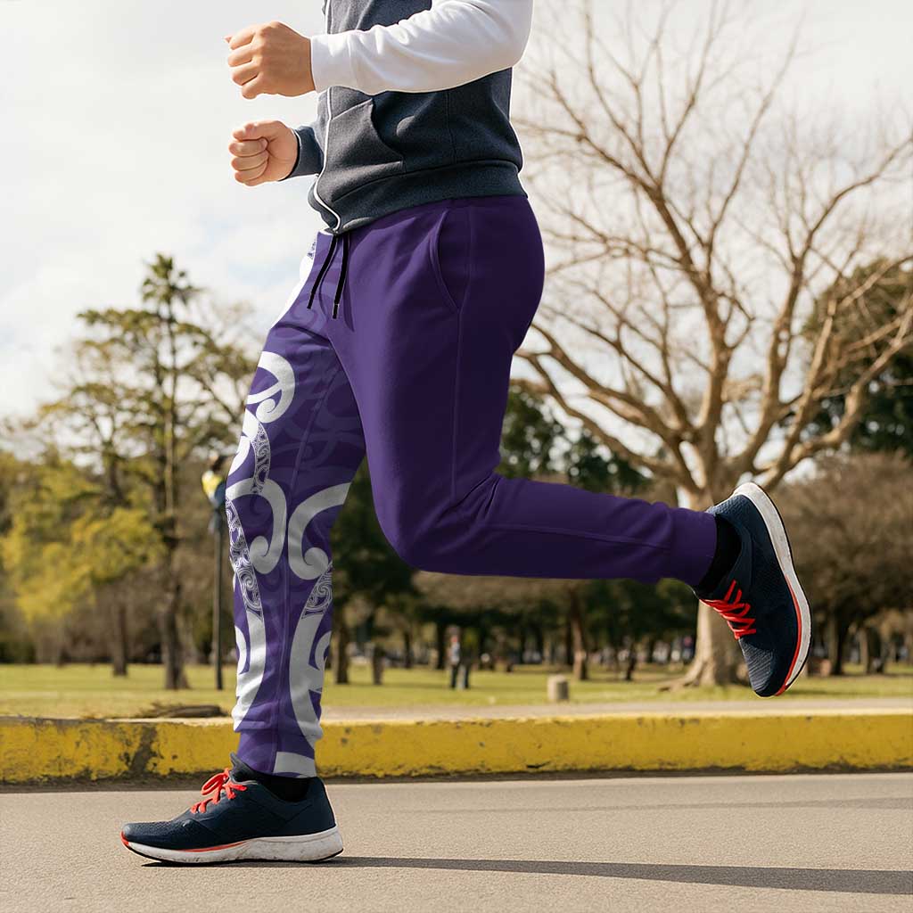 Violet Green Maori Jogger Pants Koru Kowhaiwhai