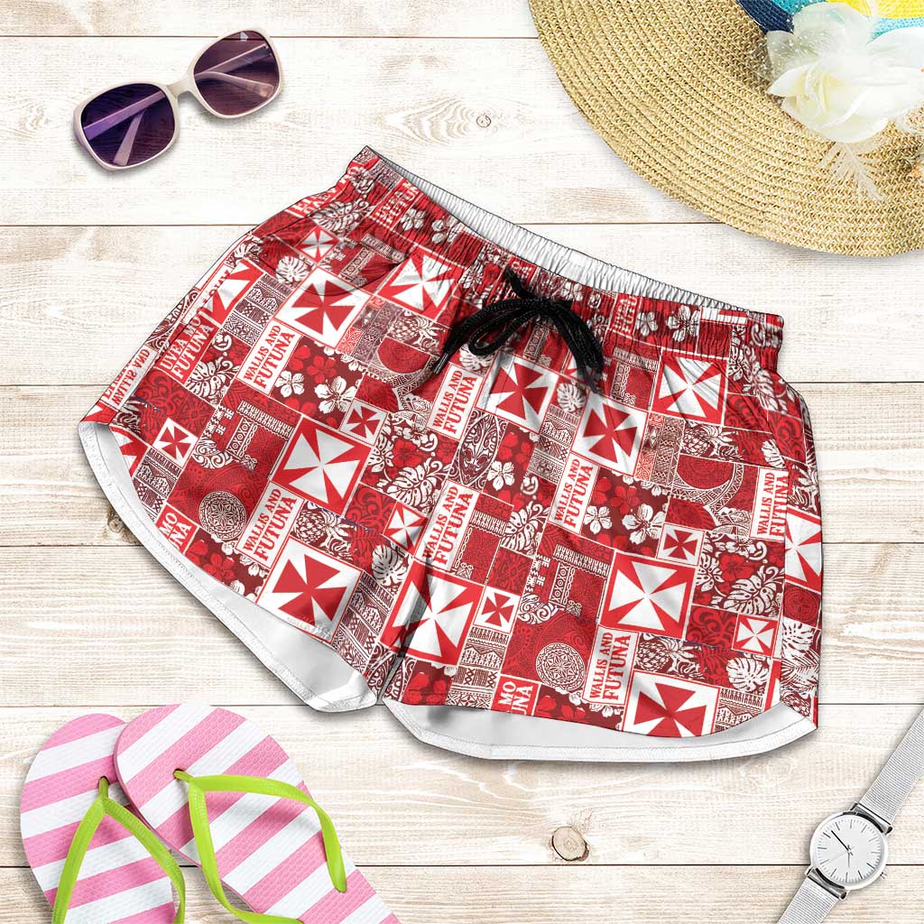 Wallis Et Futuna Kilisimasi Fiefia Shorts for Women Pacific Patchwork Xmas Vibes LT9 Red - Polynesian Pride