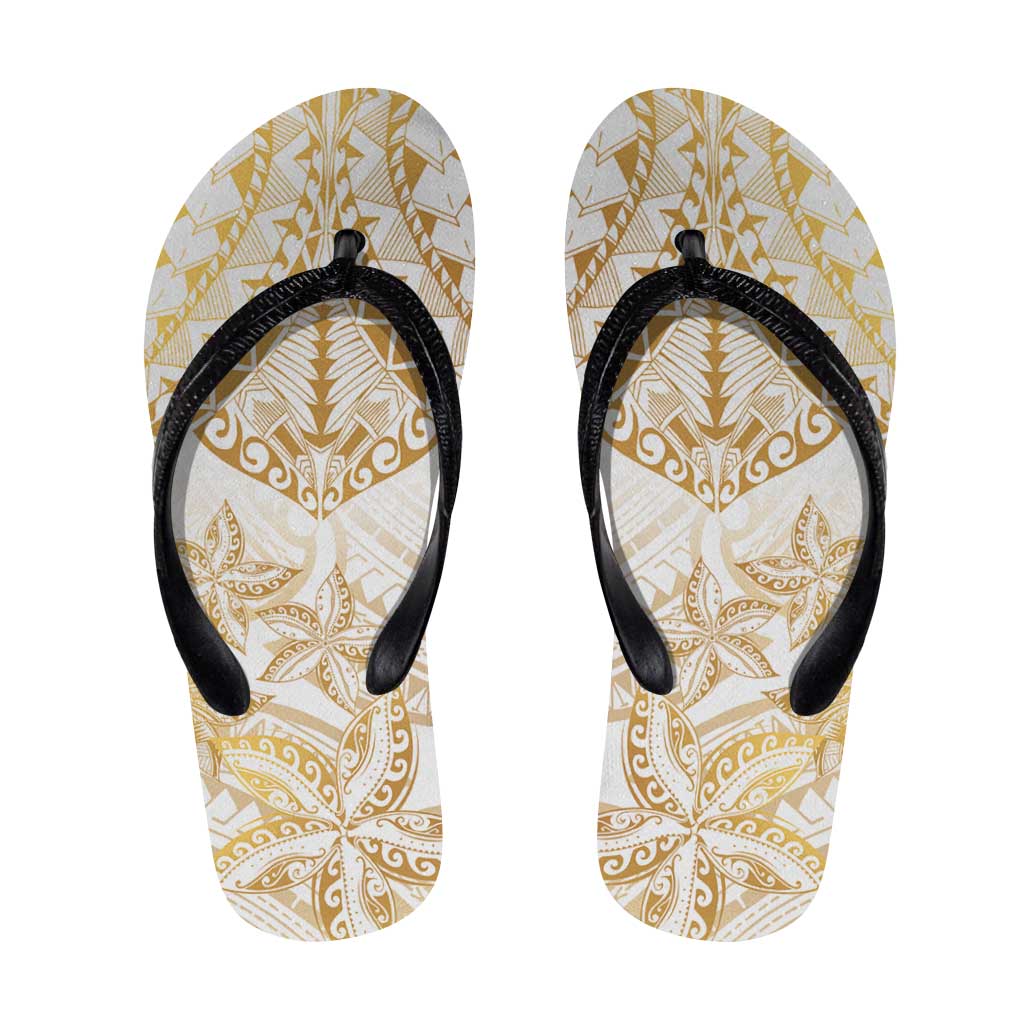 White and Gold Polynesia Flip Flops Plumeria Tattoo With Polynesian Pattern LT14 White - Polynesian Pride
