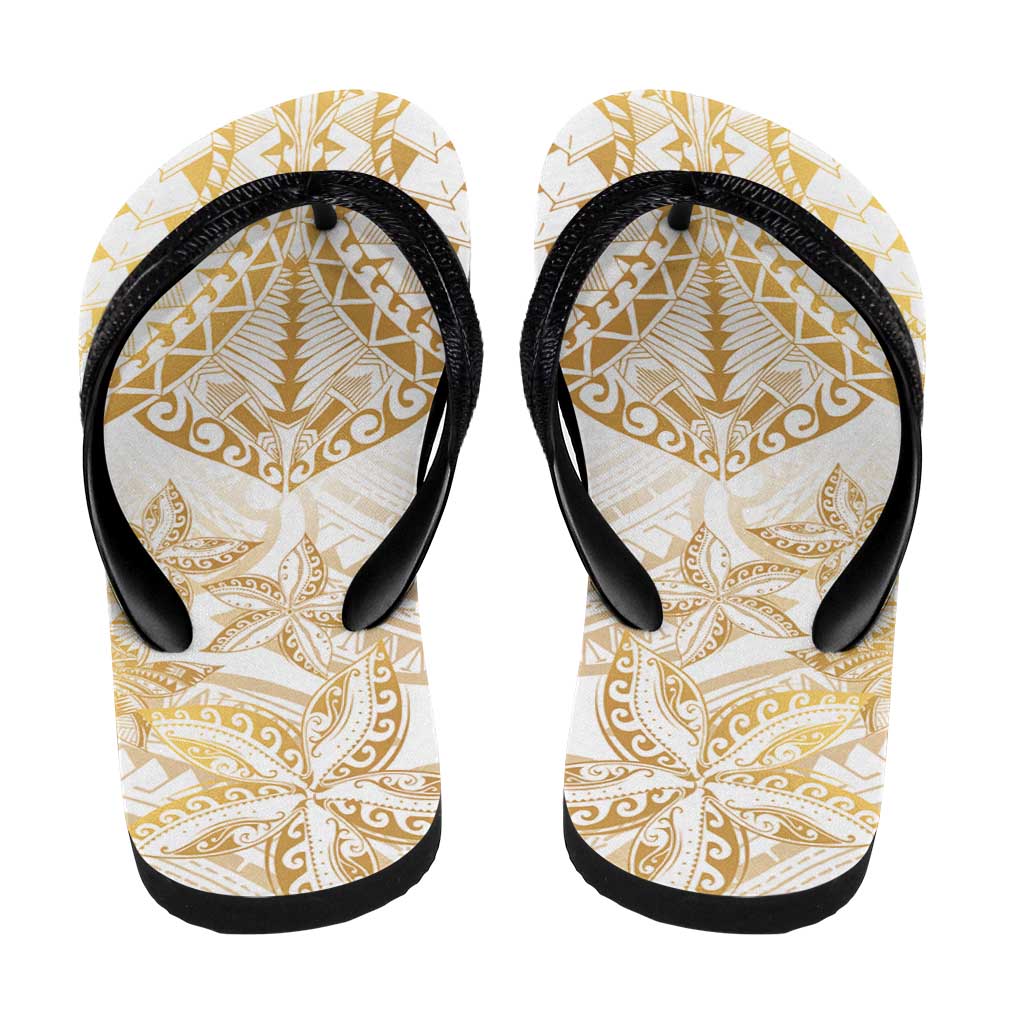 White and Gold Polynesia Flip Flops Plumeria Tattoo With Polynesian Pattern LT14 - Polynesian Pride