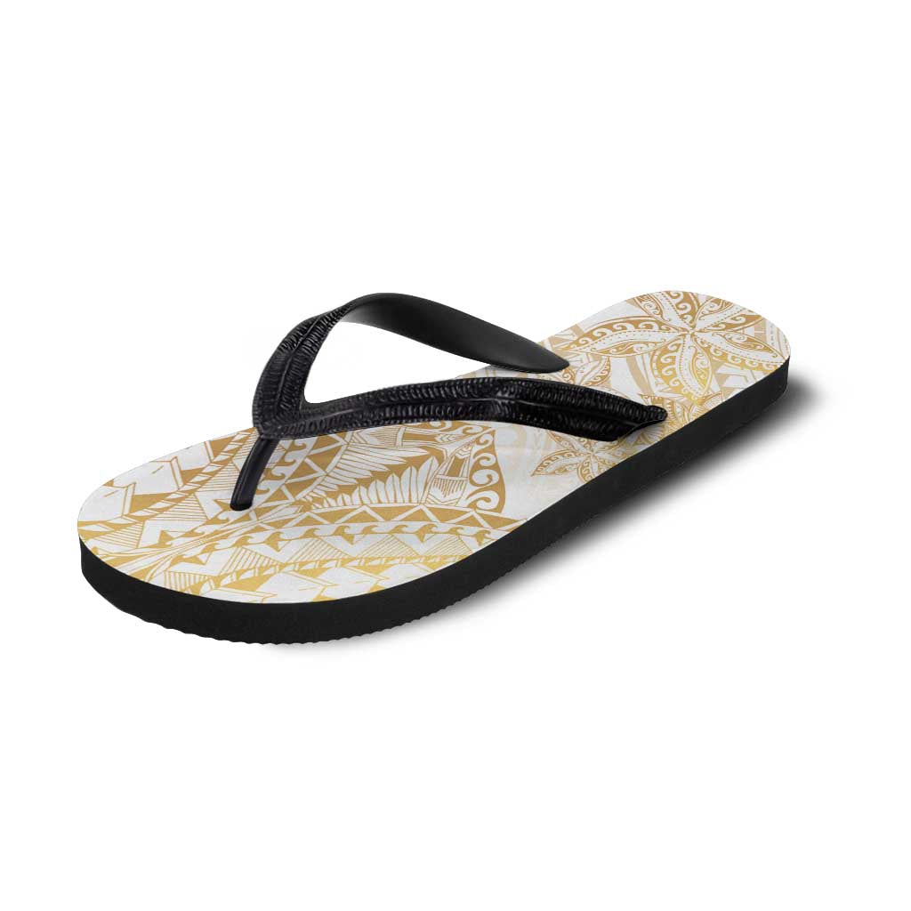 White and Gold Polynesia Flip Flops Plumeria Tattoo With Polynesian Pattern LT14 - Polynesian Pride