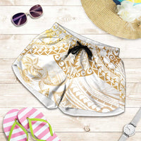 White and Gold Polynesia Shorts for Women Plumeria Tattoo With Polynesian Pattern - Polynesian Pride