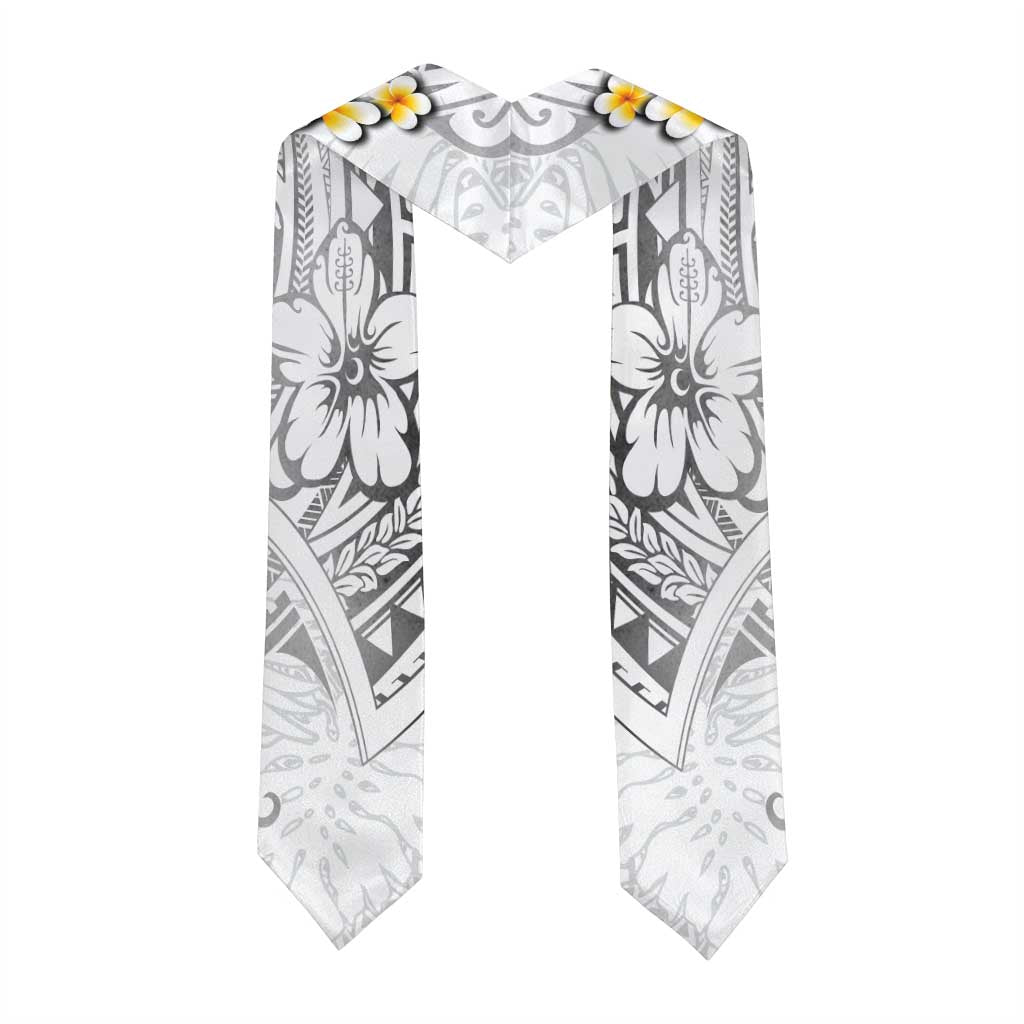 White Polynesia Graduation Stole Plumeria Tropical Leaves With Galaxy Polynesian Art LT14 - Polynesian Pride