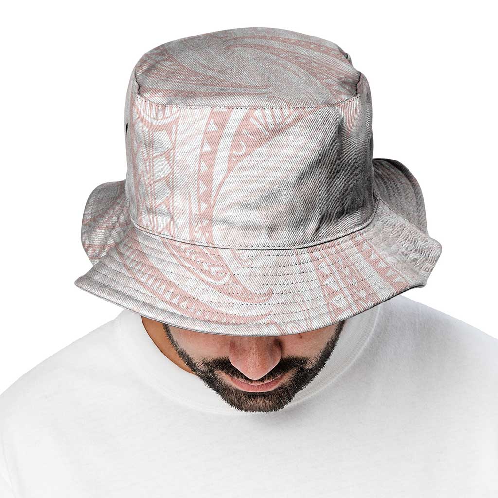 White Sunday Lotu Tamaiti Bucket Hat Polynesian Wave Pastel Blush - Polynesian Pride