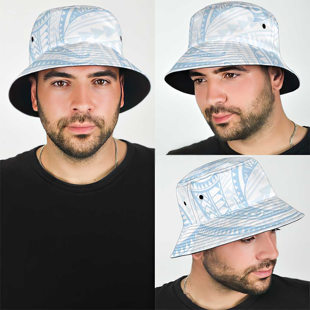 White Sunday Lotu Tamaiti Bucket Hat Polynesian Wave Pastel Sky Blue - Polynesian Pride