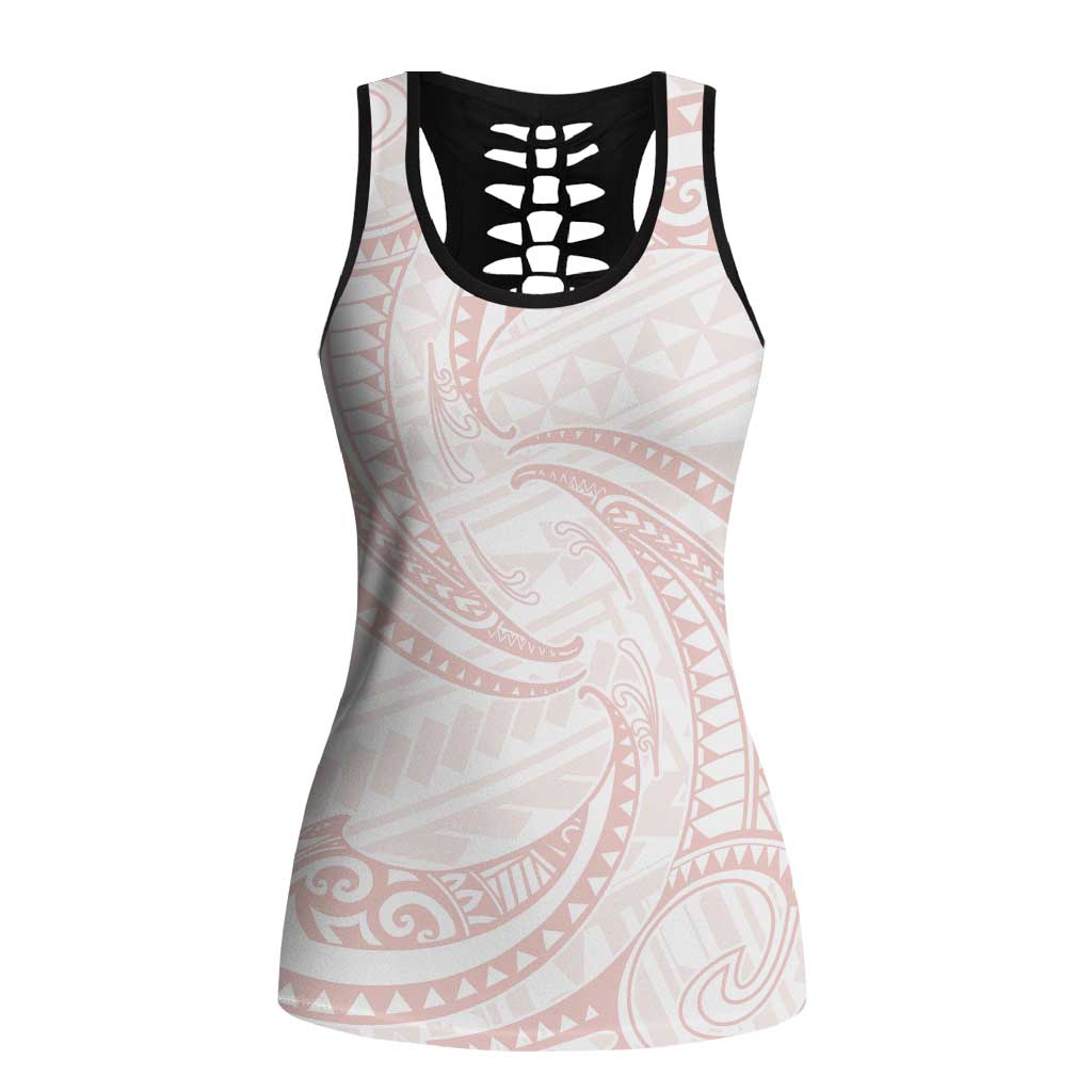 White Sunday Lotu Tamaiti Hollow Tank Top Polynesian Wave Pastel Blush - Polynesian Pride