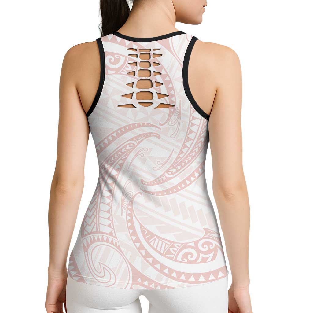 White Sunday Lotu Tamaiti Hollow Tank Top Polynesian Wave Pastel Blush - Polynesian Pride
