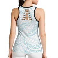 White Sunday Lotu Tamaiti Hollow Tank Top Polynesian Wave Pastel Cyan - Polynesian Pride