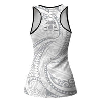 White Sunday Lotu Tamaiti Hollow Tank Top Polynesian Wave Pastel Gray - Polynesian Pride