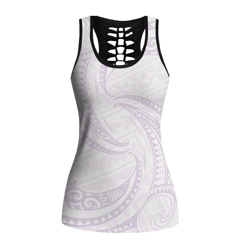 White Sunday Lotu Tamaiti Hollow Tank Top Polynesian Wave Pastel Mauve - Polynesian Pride