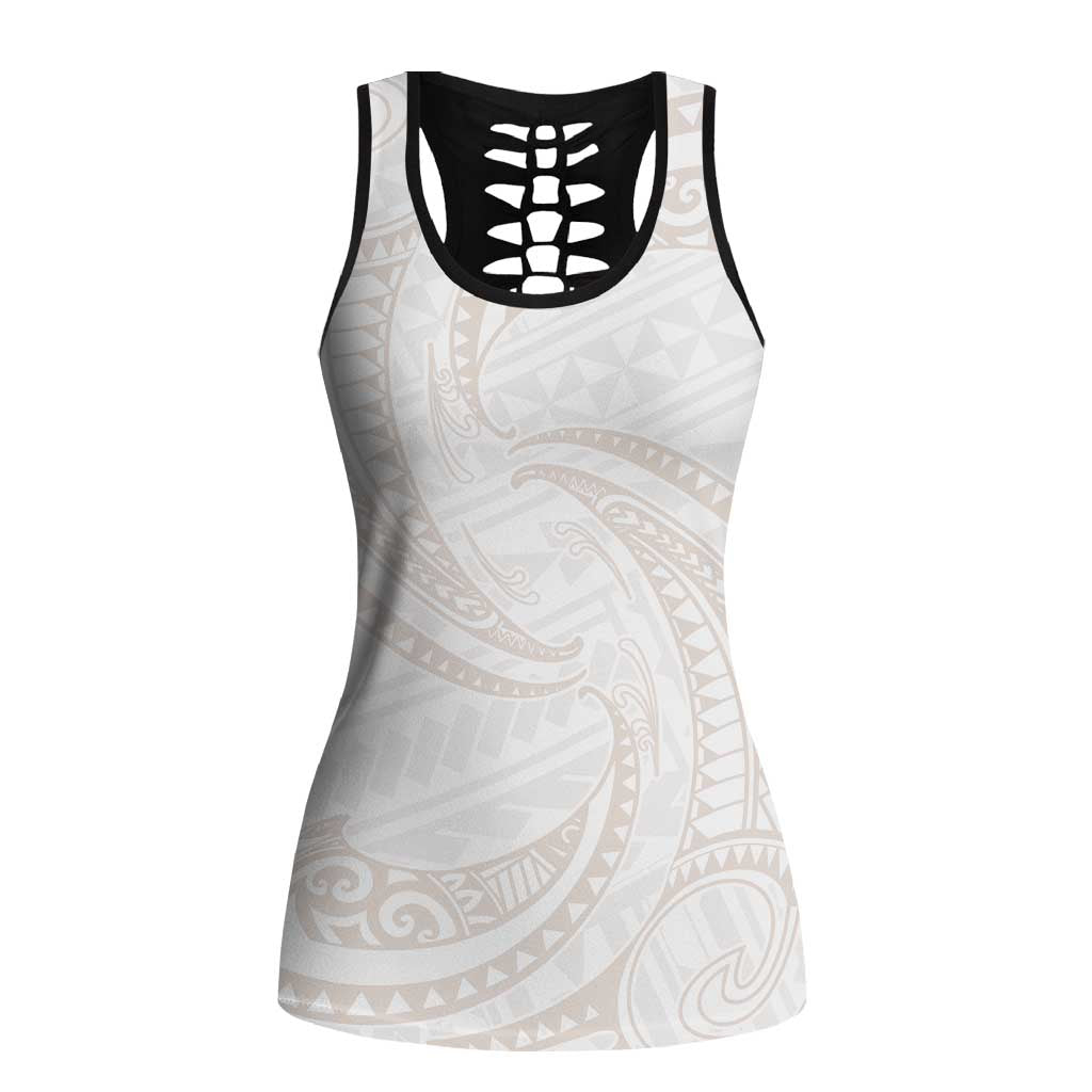 White Sunday Lotu Tamaiti Hollow Tank Top Polynesian Wave Pastel Nude - Polynesian Pride