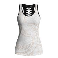 White Sunday Lotu Tamaiti Hollow Tank Top Polynesian Wave Pastel Nude - Polynesian Pride