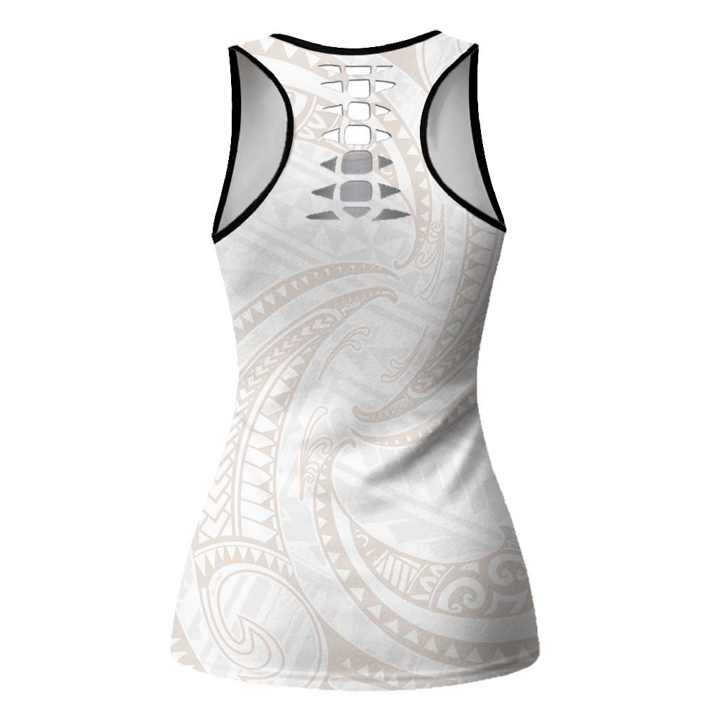White Sunday Lotu Tamaiti Hollow Tank Top Polynesian Wave Pastel Nude - Polynesian Pride