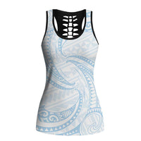 White Sunday Lotu Tamaiti Hollow Tank Top Polynesian Wave Pastel Sky Blue - Polynesian Pride