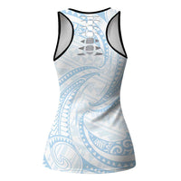 White Sunday Lotu Tamaiti Hollow Tank Top Polynesian Wave Pastel Sky Blue - Polynesian Pride