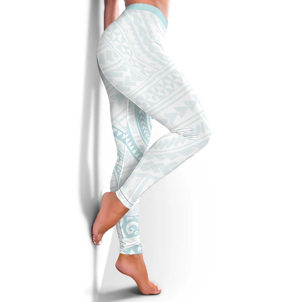 White Sunday Lotu Tamaiti Leggings Polynesian Wave Pastel Cyan - Polynesian Pride