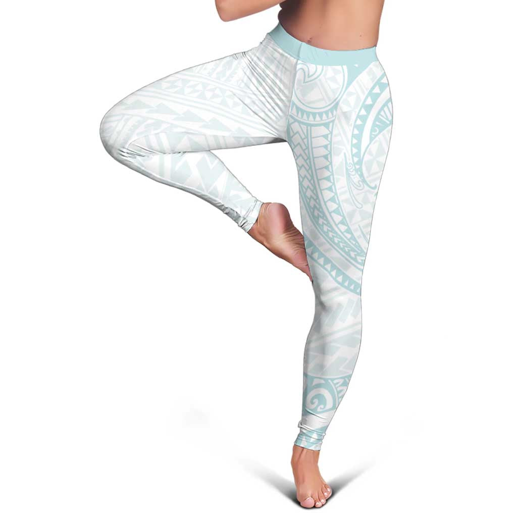 White Sunday Lotu Tamaiti Leggings Polynesian Wave Pastel Cyan - Polynesian Pride