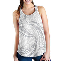 White Sunday Lotu Tamaiti Women Racerback Tank Polynesian Wave Pastel Gray - Polynesian Pride