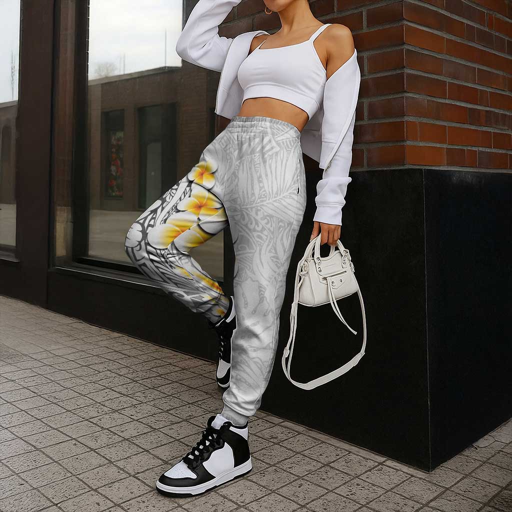 White Tropical Plumeria With Galaxy Polynesian Art Jogger Pants - Polynesian Pride