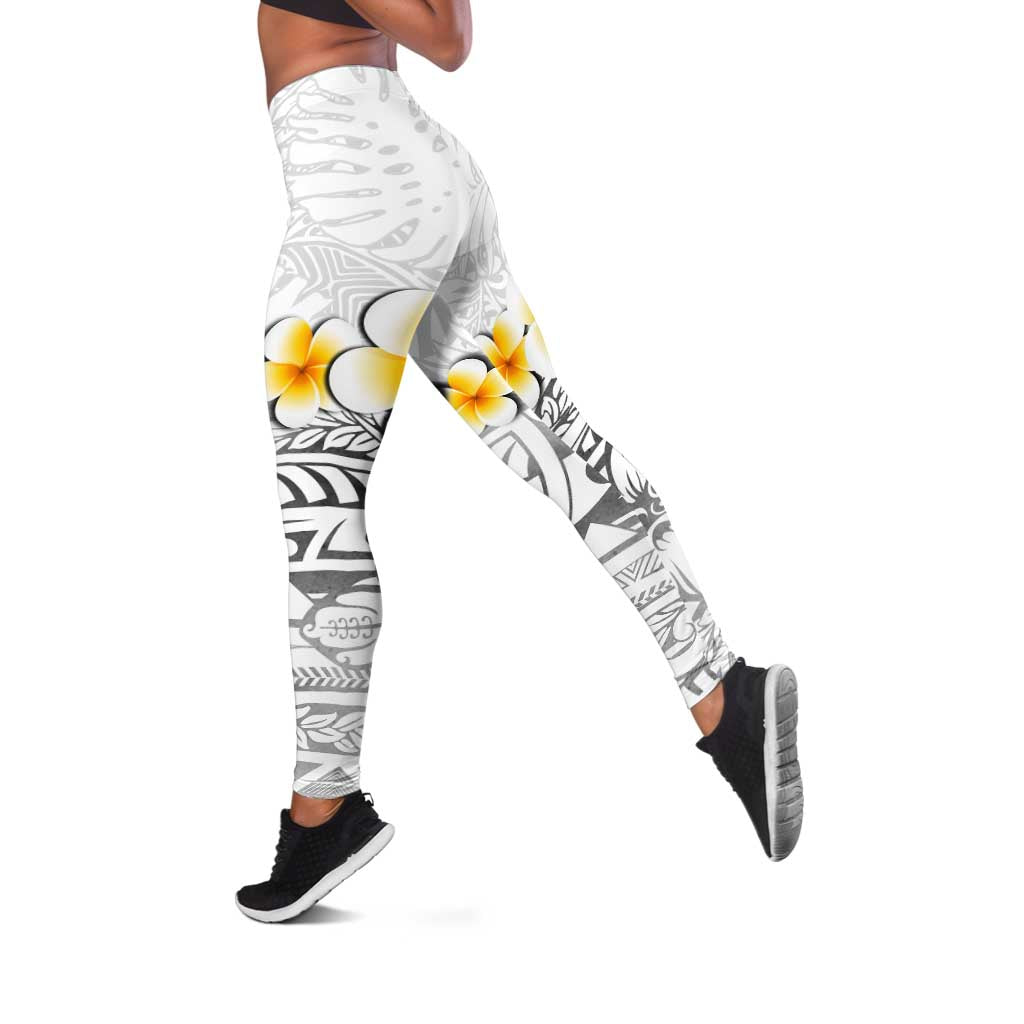 White Tropical Plumeria With Galaxy Polynesian Art Leggings LT14 White - Polynesian Pride