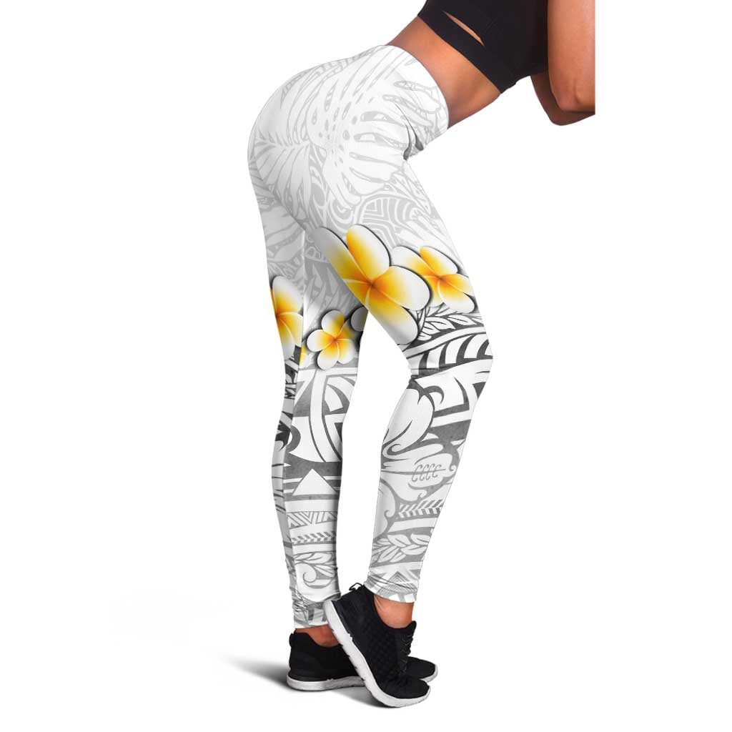 White Tropical Plumeria With Galaxy Polynesian Art Leggings LT14 - Polynesian Pride