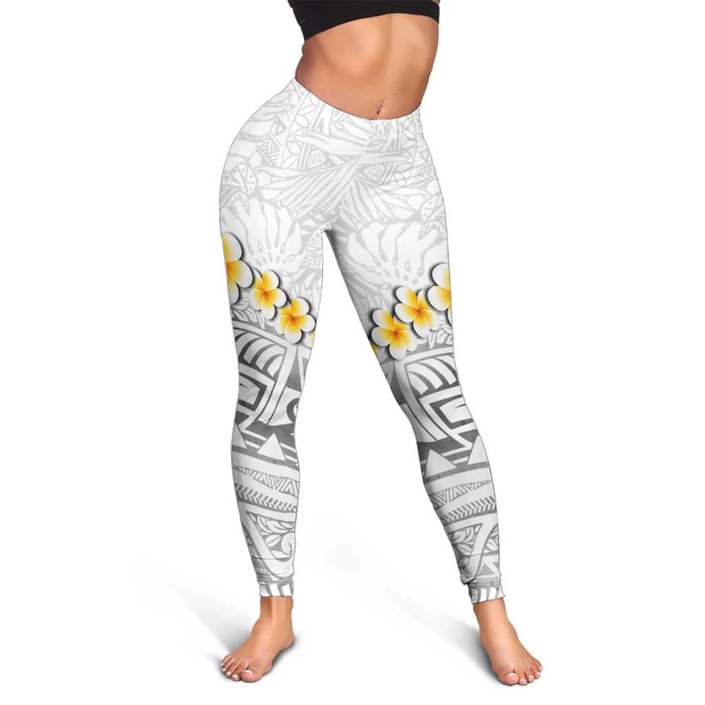 White Tropical Plumeria With Galaxy Polynesian Art Leggings LT14 - Polynesian Pride
