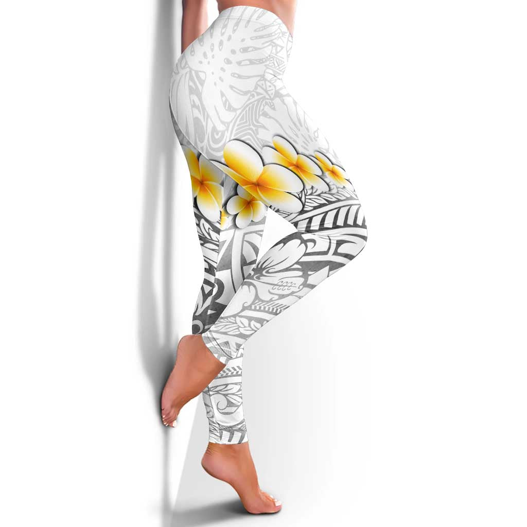 White Tropical Plumeria With Galaxy Polynesian Art Leggings LT14 - Polynesian Pride