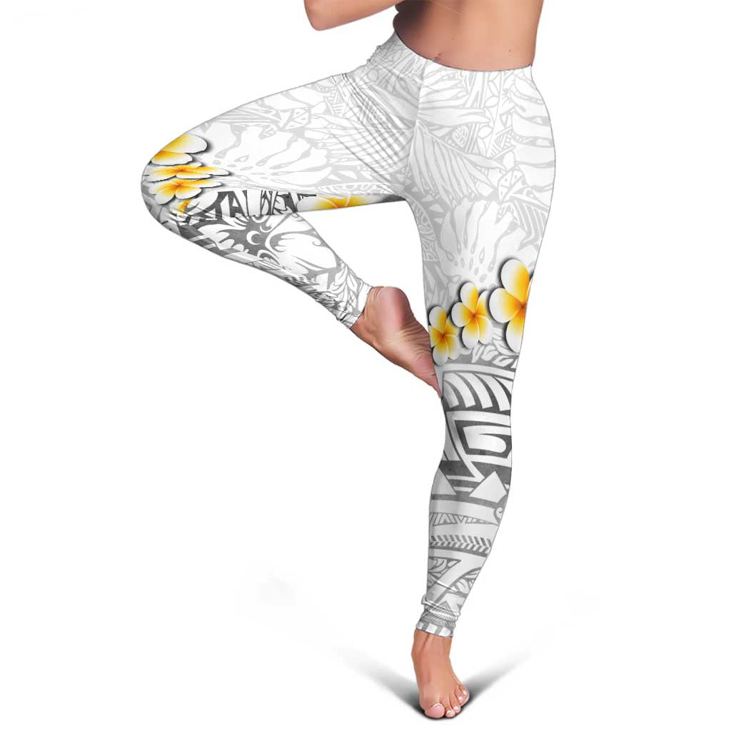 White Tropical Plumeria With Galaxy Polynesian Art Leggings LT14 - Polynesian Pride