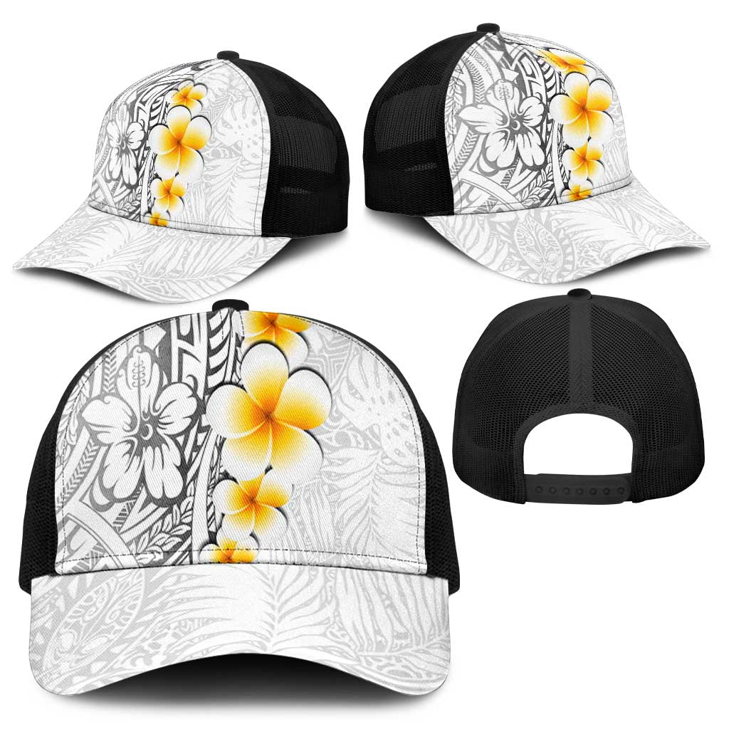 White Tropical Plumeria With Galaxy Polynesian Art Mesh Trucker Cap - Polynesian Pride